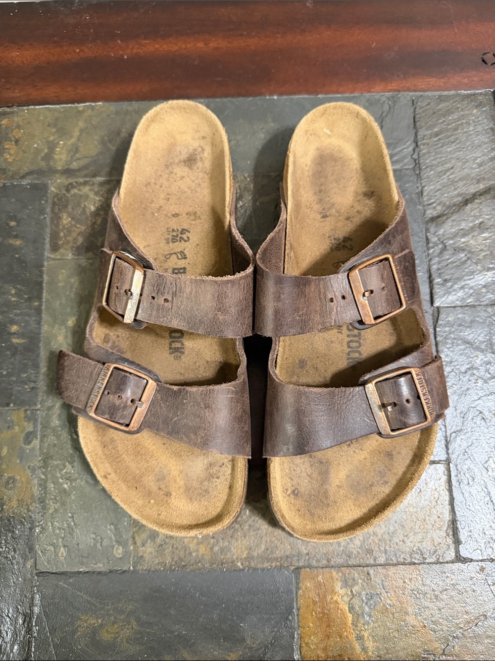 Birkenstock Brown Two-Strap Leather Sandals